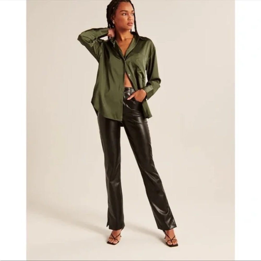 Split-Hem Vegan Leather 90s Straight Pant, Size 26 X-Short
